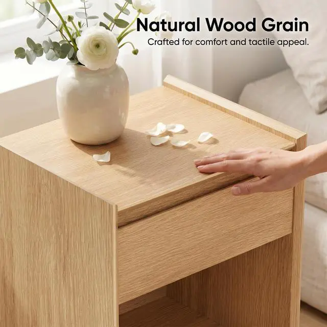 Alt view image 7 of 7 - Natural Oak 24" H Nightstand, Drawer & Open Shelf Bedside Table