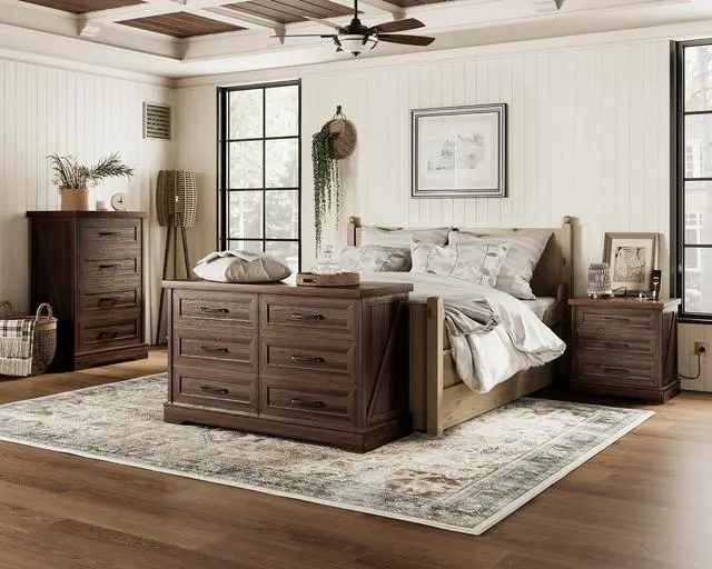 Alt view image 7 of 7 - Farmhouse Nightstand with 3 Drawers and Outlet, 24 Inch Bedside Table with USB Charging, Rustic Wood Cabinet for Bedroom Storage, Dark Walnut