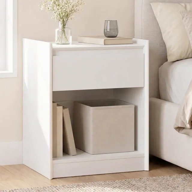 Main image of White 24"H Nightstand, Drawer & Open Shelf, Small Bedside Table