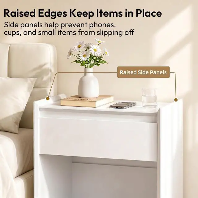 Alt view image 4 of 7 - White 24"H Nightstand, Drawer & Open Shelf, Small Bedside Table