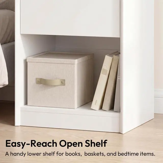 Alt view image 5 of 7 - White 24"H Nightstand, Drawer & Open Shelf, Small Bedside Table