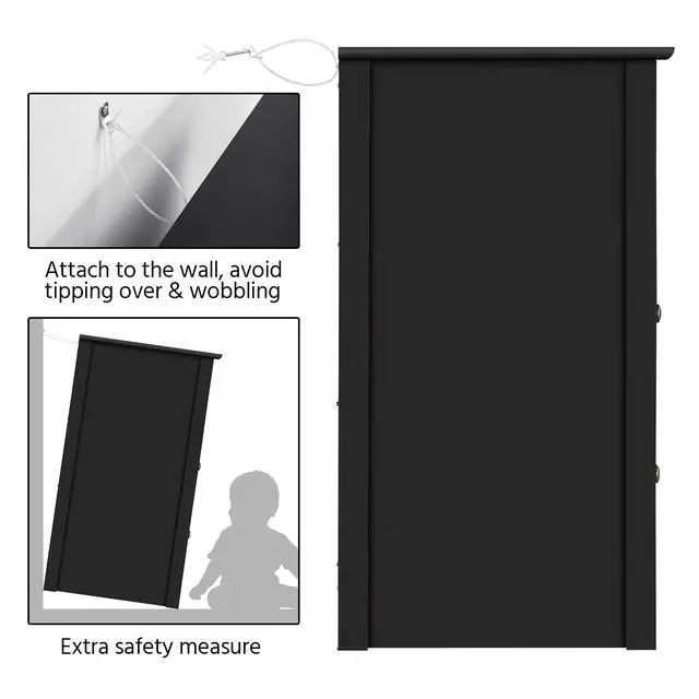 Alt view image 5 of 7 - Tall Nightstand with 2 Drawer and 1 Cubby, 29" High Bedside Table Wooden Storage Cabinet Bed Side Table with Drawer for Bedroom Home Office, Black