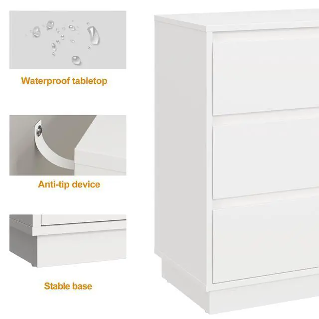 Alt view image 4 of 7 - White Nightstand with 3 Drawers Storage | 23.6" Modern Night Stand for Bedroom, Large Bedside Table, End Table for Closet