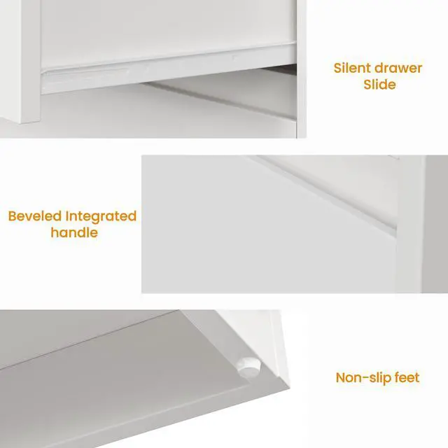 Alt view image 5 of 7 - White Nightstand with 3 Drawers Storage | 23.6" Modern Night Stand for Bedroom, Large Bedside Table, End Table for Closet