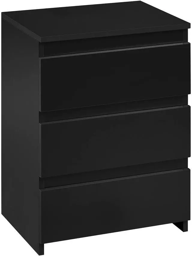 Main image of Nightstand with Drawer, 3 Drawers Bedside Table with Sturdy Base, Wood Bedside Cupboard Accent Table with Storage Space for Bedroom, Easy Assembly, Black