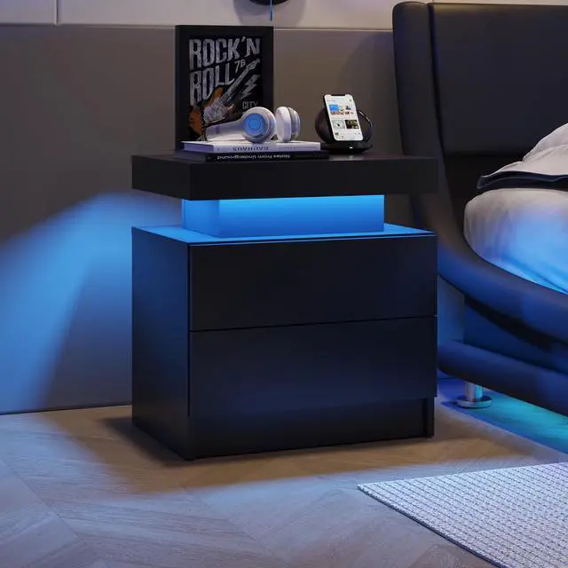 Main image of LED Nightstand with 2 Drawers Modern Night Stand with LED Lights Night Stands for Living Room,Bedroom