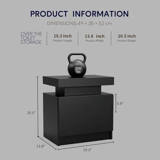 Alt view image 6 of 6 - LED Nightstand with 2 Drawers Modern Night Stand with LED Lights Night Stands for Living Room,Bedroom