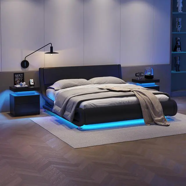 Alt view image 5 of 6 - LED Nightstand with 2 Drawers Modern Night Stand with LED Lights Night Stands for Living Room,Bedroom