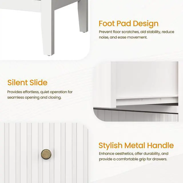 Alt view image 5 of 7 - White Nightstand with Charging Station, Fluted Night Stand for Bedroom, Small Sofa Table with 2 Storage Drawers Cabinet, Wood End Table for Bedroom