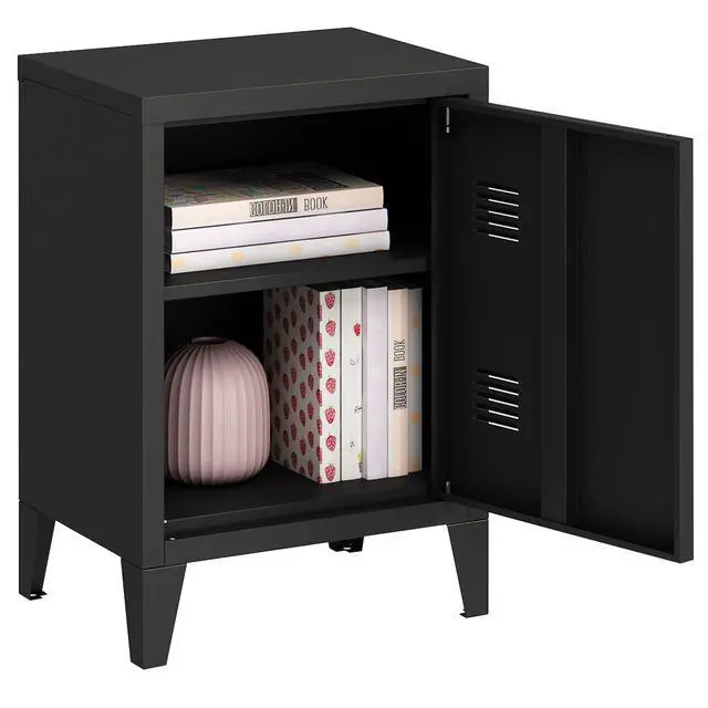 Alt view image 5 of 7 - Metal Nightstand Modern End Side Table Steel Bedside Storage Cabinet with Shelf Easy Assembly for Living Room Bedroom