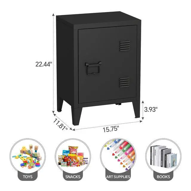 Alt view image 2 of 7 - Metal Nightstand Modern End Side Table Steel Bedside Storage Cabinet with Shelf Easy Assembly for Living Room Bedroom