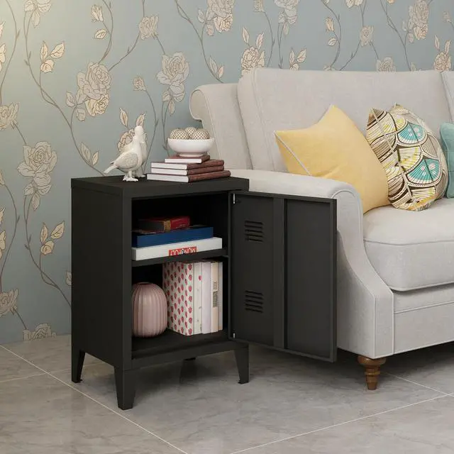 Alt view image 7 of 7 - Metal Nightstand Modern End Side Table Steel Bedside Storage Cabinet with Shelf Easy Assembly for Living Room Bedroom