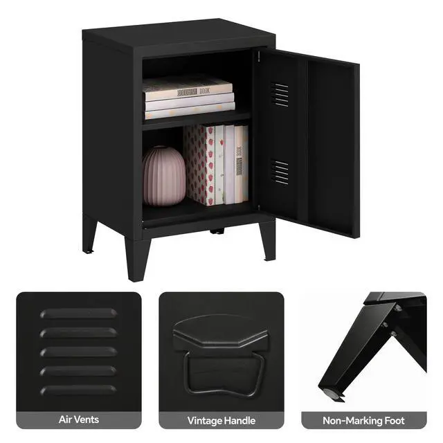 Alt view image 4 of 7 - Metal Nightstand Modern End Side Table Steel Bedside Storage Cabinet with Shelf Easy Assembly for Living Room Bedroom