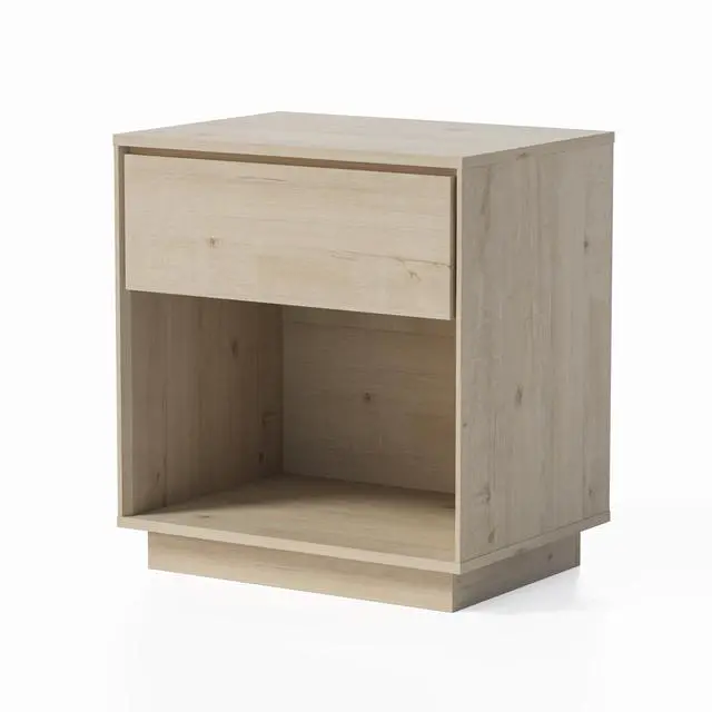 Alt view image 7 of 7 - Modern Nightstand, Wood End Side Table with Storage and Open Shelf, Farmhouse Accent Night Stand Bedside Table for Bedroom, Light Oak