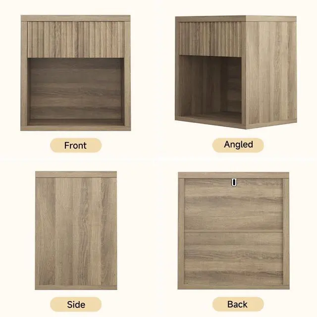 Alt view image 6 of 7 - Fluted Nightstand Set of 2, 22.8" Wide Nightstands with Drawer Storage Large Wood BedsideTable Night Stands for Bedroom, Natural Oak