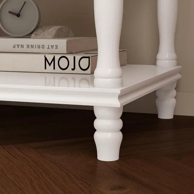 Alt view image 4 of 7 - White Accent Nightstand with 2 Drawers, Bottom Shelf & Carve Pattern, Modern Wooden Night Stand Bedside Table, Versatile End Sofa Bed Side Table for Bedroom Living Room
