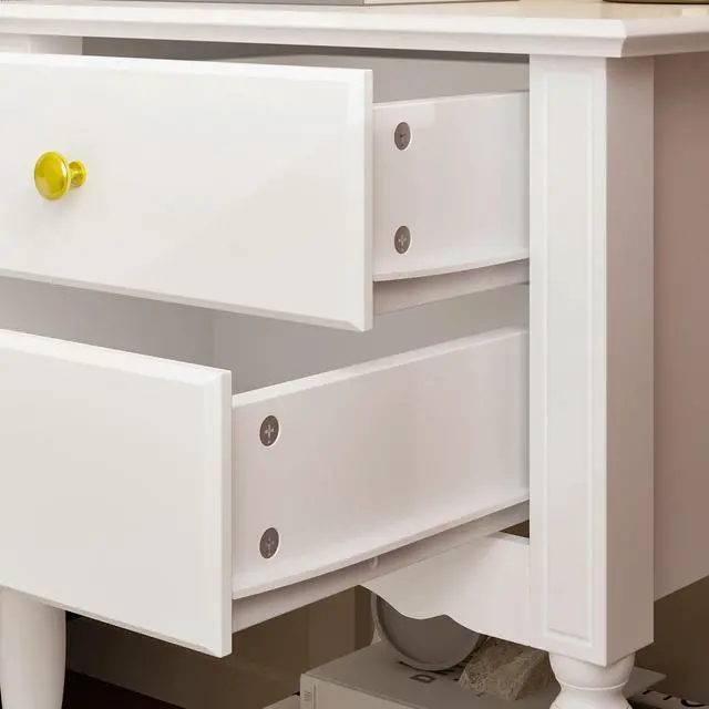 Alt view image 6 of 7 - White Accent Nightstand with 2 Drawers, Bottom Shelf & Carve Pattern, Modern Wooden Night Stand Bedside Table, Versatile End Sofa Bed Side Table for Bedroom Living Room