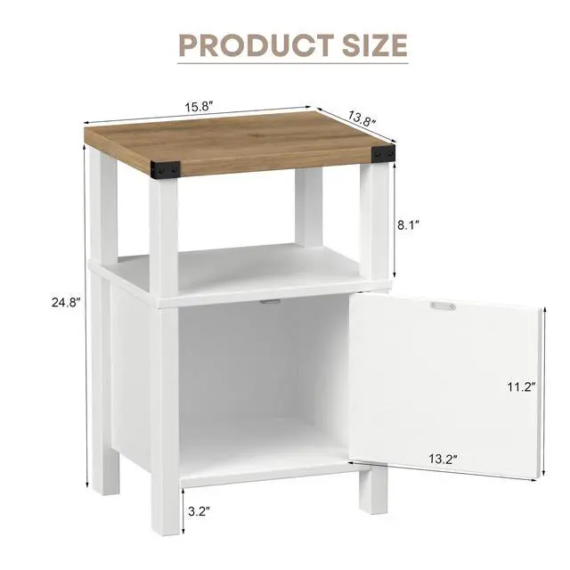 Alt view image 2 of 7 - Set of 2 Farmhouse Nightstands, Sofa Side End Table with Storage, Wood Bedside Table with Barn Door for Bedroom Living Room Rustic Vintage White