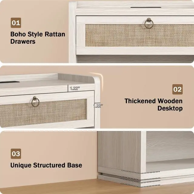 Alt view image 7 of 7 - 31" Wide Rattan Nightstand with Charging Station, End Side Table