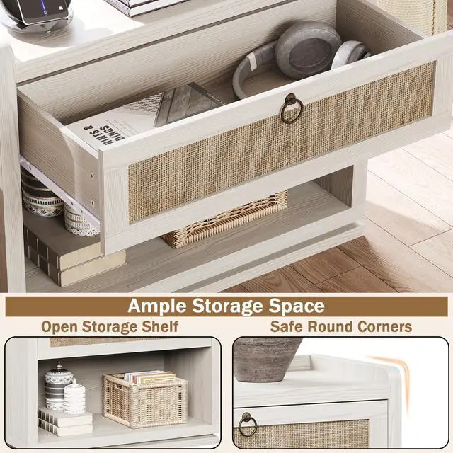 Alt view image 6 of 7 - 31" Wide Rattan Nightstand with Charging Station, End Side Table