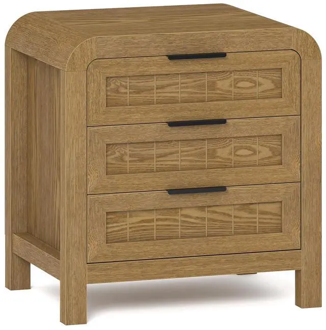 Main image of Curved NightStand with 3 Drawer, 21" Solid Wood Nightstand with Curved Surface, Bedside End Table for Living Room, Bedroom, Hallway (1, Teak, 3 Drawer)