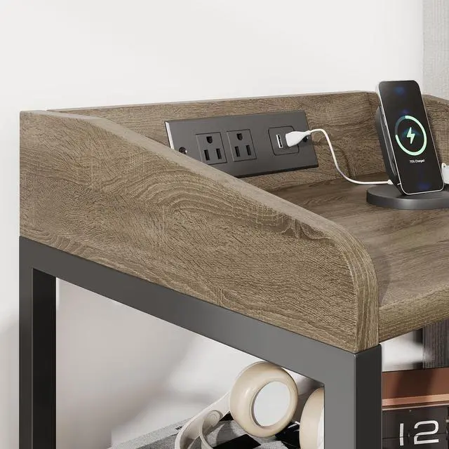 Alt view image 4 of 7 - Night Stand with Charging Station 3 Fabric Drawers