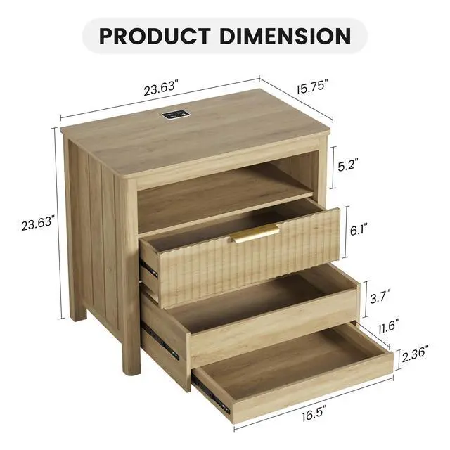 Alt view image 2 of 7 - 3-Color LED Sensor Nightstand with Gun Drawer, Charge Station, Wood