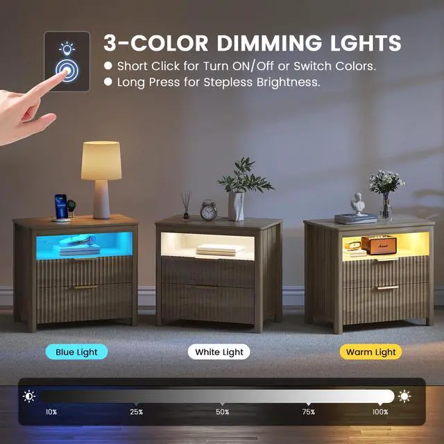Alt view image 3 of 7 - 3-Color LED Sensor Nightstand with Gun Drawer, Charge Station, Wood