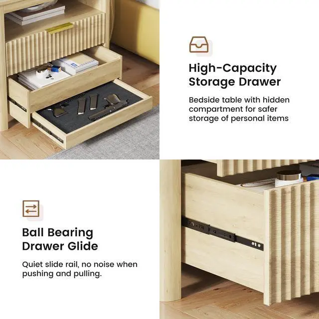 Alt view image 5 of 7 - 3-Color LED Sensor Nightstand with Gun Drawer, Charge Station, Wood