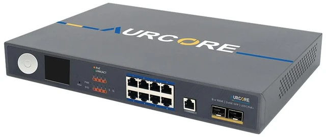 Main image of AurCore AES2010P 8-Port Gigabit PoE+ Switch with LCD Display, VLAN QoS ACL, 3-Year Warranty
