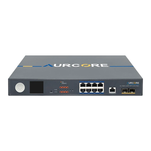 Alt view image 2 of 3 - AurCore AES2010P 8-Port Gigabit PoE+ Switch with LCD Display, VLAN QoS ACL, 3-Year Warranty