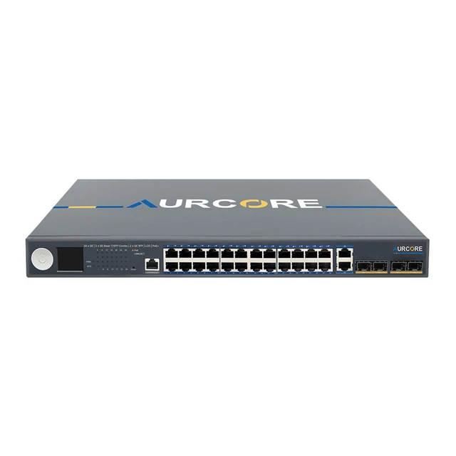Alt view image 2 of 3 - AurCore AES2011P 24-Port Gigabit PoE+ Switch with LCD Display, 1U Rackmount, for IP Camera and Surveillance Networks, VLAN QoS ACL, 3-Year Warranty