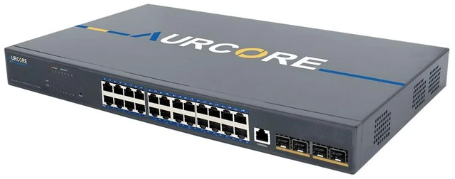 Main image of AurCore AES4001P 24-Port Gigabit PoE+ L3 Switch, 10G Uplinks, Layer 3 Routing, 1U Rackmount, for IP Cameras, VLAN QoS ACL, 3-Year Warranty