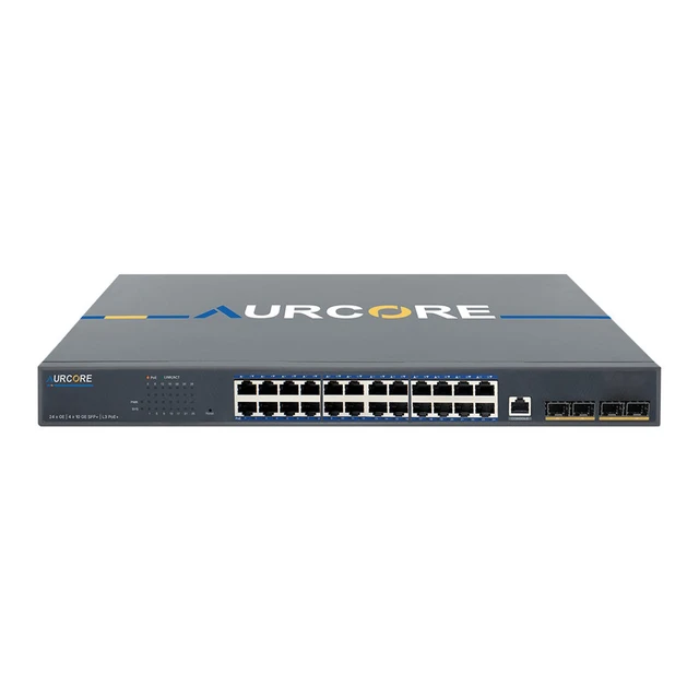 Alt view image 2 of 3 - AurCore AES4001P 24-Port Gigabit PoE+ L3 Switch, 10G Uplinks, Layer 3 Routing, 1U Rackmount, for IP Cameras, VLAN QoS ACL, 3-Year Warranty