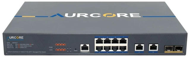 Main image of AurCore AES4101P 8-Port 2.5G PoE+ Multi-Gig L3 Switch, 10G Uplinks, Layer 3 Routing, for Wi-Fi Access Points, VLAN QoS ACL, 3-Year Warranty