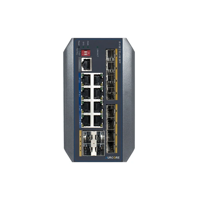 Alt view image 2 of 3 - AurCore AIS2004 8-Port Industrial Fiber Switch with 12 GE SFP, DIN-Rail Mount, VLAN QoS ACL, 3-Year Warranty