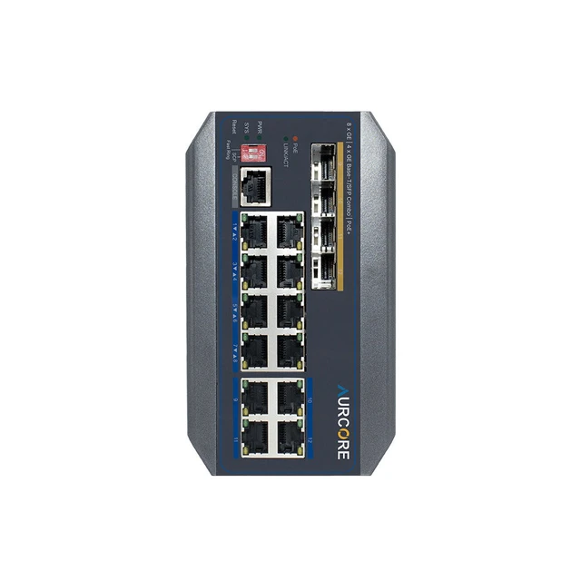 Alt view image 2 of 3 - AurCore AIS2003P 8-Port PoE+ Industrial Switch, 4 Combo Ports, Layer 2+ Managed, DIN-Rail Mount, Wide Temperature Range, for IP Cameras, VLAN QoS ACL, 3-Year Warranty
