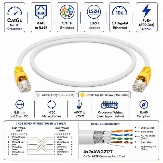 Alt view image 2 of 2 - Telegärtner Cat6A RJ45 S/FTP Shielded LSZH Crossover Patch Cable