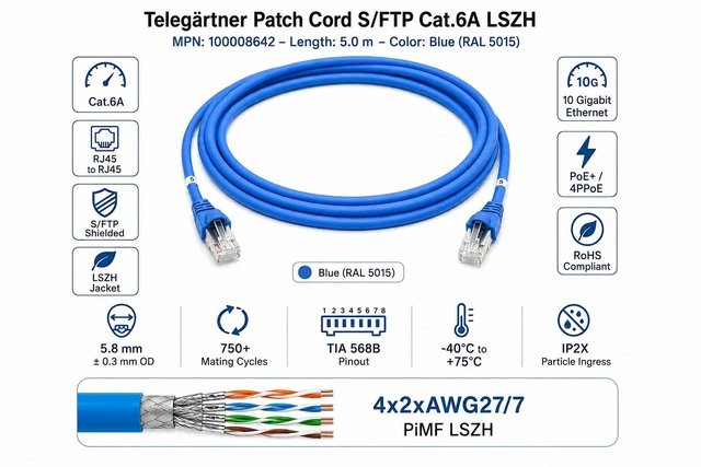 Alt view image 2 of 2 - Telegärtner 100008642 Cat6A RJ45 S/FTP LSZH Test Cable Channel Adaptor Blue