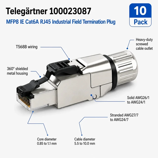 Alt view image 2 of 2 - Telegärtner 100023087 Cat6A RJ45 Industrial Plug T568B AWG26-24 Pack of 10
