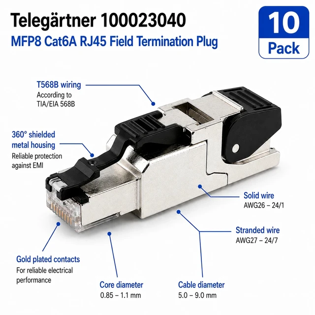 Alt view image 2 of 2 - Telegärtner 100023040 Cat6A RJ45 T568B Field Termination Plug AWG26-24 Pack of 10