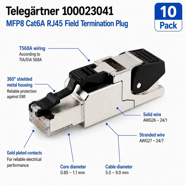 Alt view image 2 of 2 - Telegärtner 100023041 Cat6A RJ45 T568A Field Termination Plug AWG26-24 Pack of 10