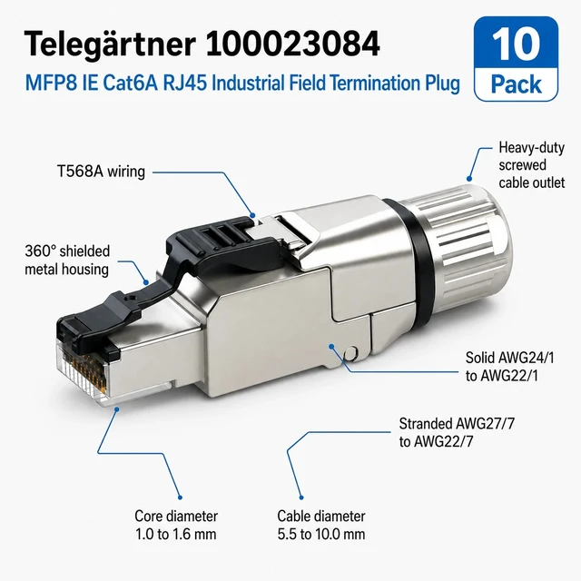 Alt view image 2 of 2 - Cat6A RJ45 Industrial Field Plug T568A AWG24-22 Telegärtner 100023084 Pack of 10