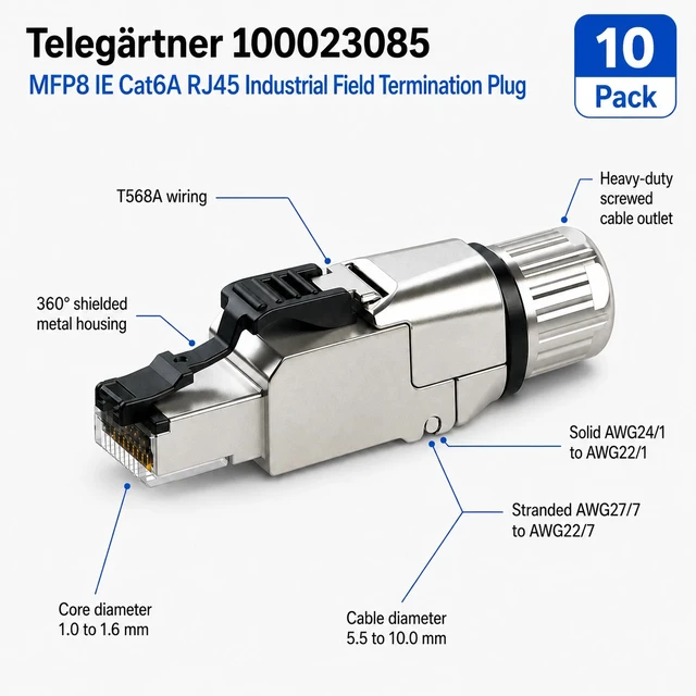 Alt view image 2 of 2 - Telegärtner 100023085 Cat6A RJ45 Industrial Field Plug T568B AWG24-22 Pack of 10