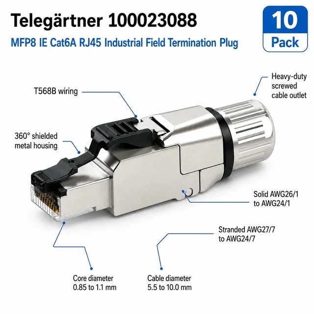 Alt view image 2 of 2 - Telegärtner 100023088 Cat6A RJ45 Industrial Plug T568A AWG26-24 Pack of 10