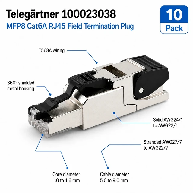 Alt view image 2 of 2 - Telegärtner 100023038 Cat6A RJ45 T568B Field Termination Plug AWG24-22 Pack of 10