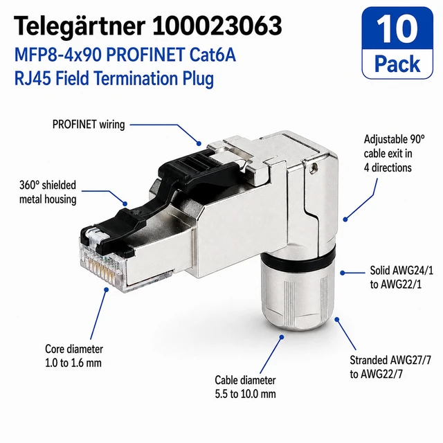 Alt view image 2 of 2 - Telegärtner 100023063 PROFINET RJ45 Right Angle Field Plug AWG24-22 Pack of 10