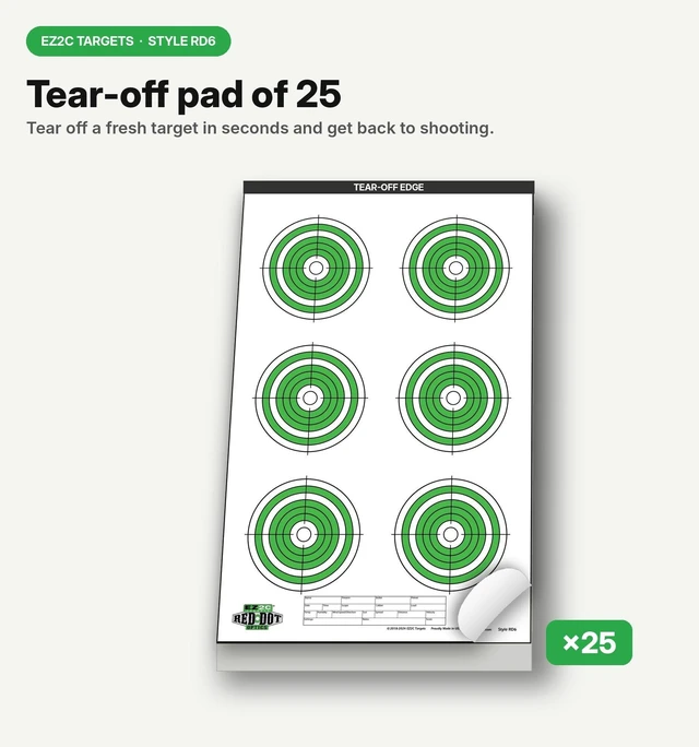 Alt view image 2 of 6 - EZ2C Targets RD6 Six 4" Green Bullseyes Paper Shooting Targets, 25 Pack (Tear-Off Pad of 25), 11"x17", Made in USA - Red Dot Optic Zeroing