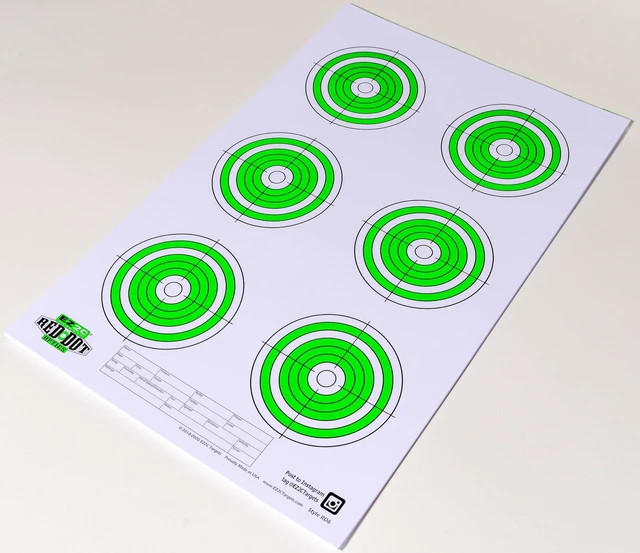 Main image of EZ2C Targets RD6 Six 4" Green Bullseyes Paper Shooting Targets, 25 Pack (Tear-Off Pad of 25), 11"x17", Made in USA - Red Dot Optic Zeroing