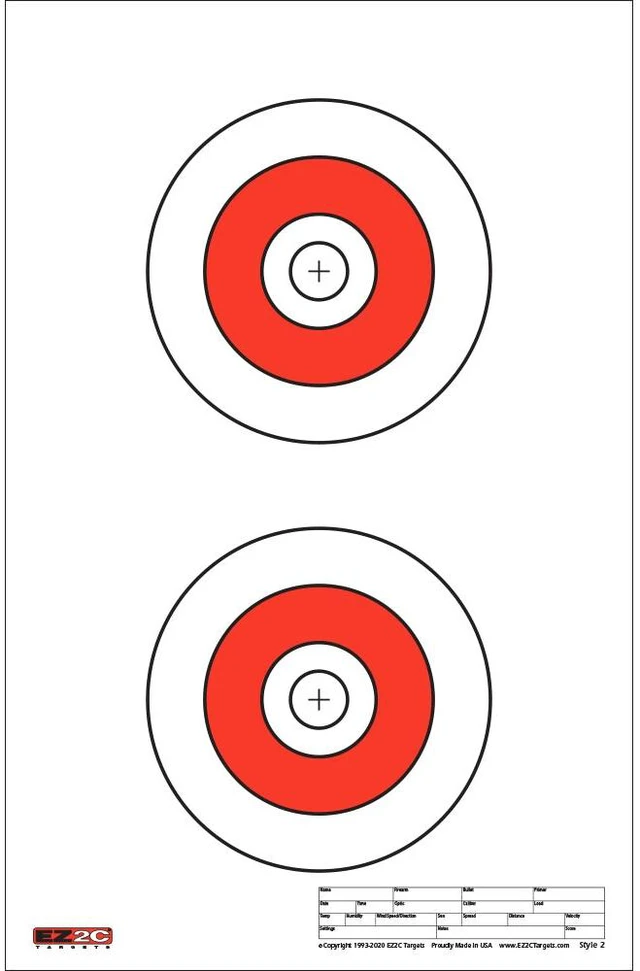 Main image of EZ2C Targets #2 Double Bullseye Paper Shooting Targets, 25 Pack (Tear-Off Pad of 25), 11"x17", Made in USA - Pistol & Rifle Range Practice